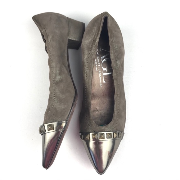 AGL Brown Pyramid Stud Pointy Toe Pump - Picture 2 of 8